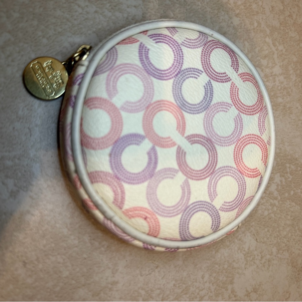 Coach Circular Coin Pouch with Pink and Lavender Design